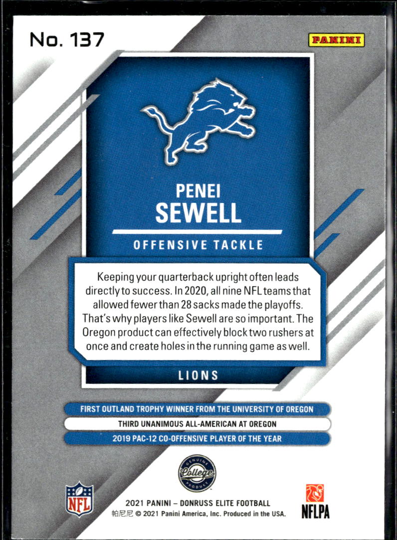 Penei Sewell 2021 Elite Green Rookie RC Detroit Lions