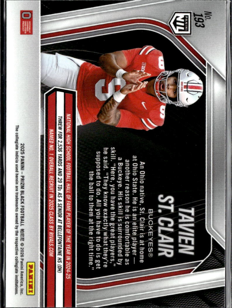 Tavien St. Clair 2025 Panini Prizm Black Rookie RC Ohio State Buckeyes
