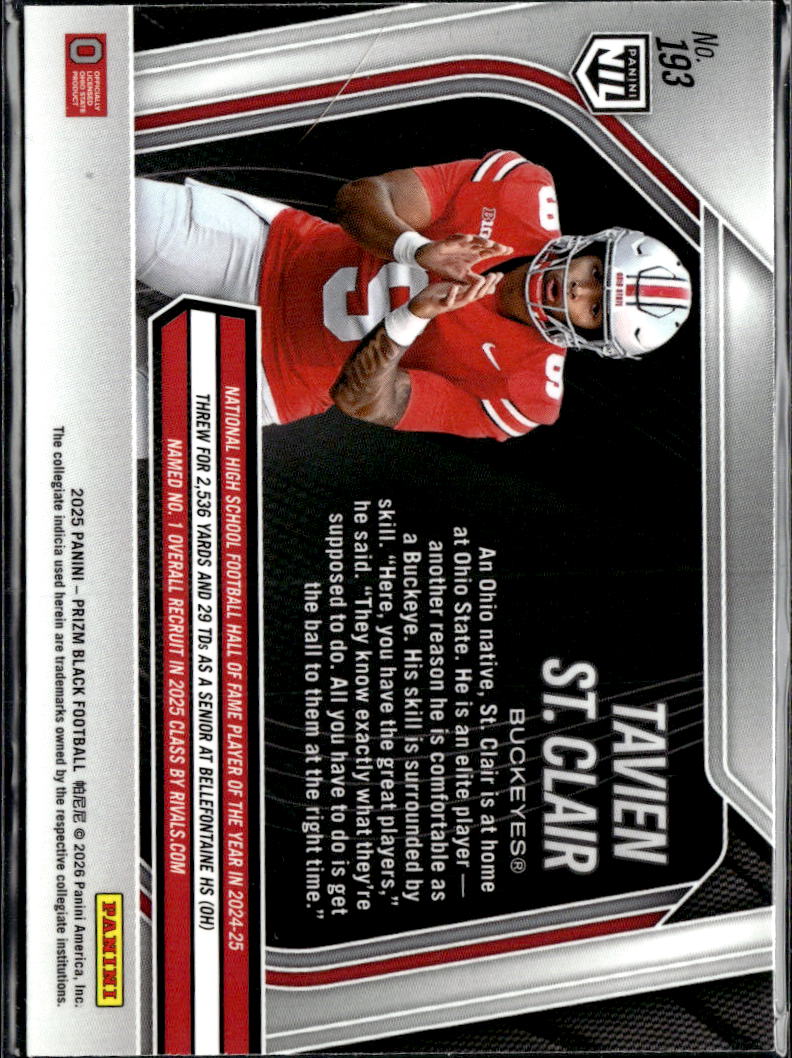 Tavien St. Clair 2025 Panini Prizm Black Rookie RC Ohio State Buckeyes