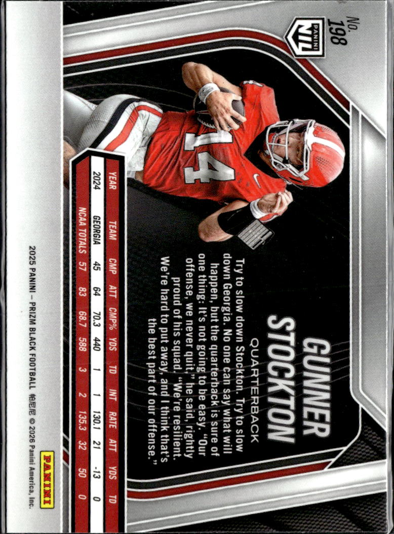 Gunner Stockton 2025 Panini Prizm Black Rookie RC Georgia Bulldogs