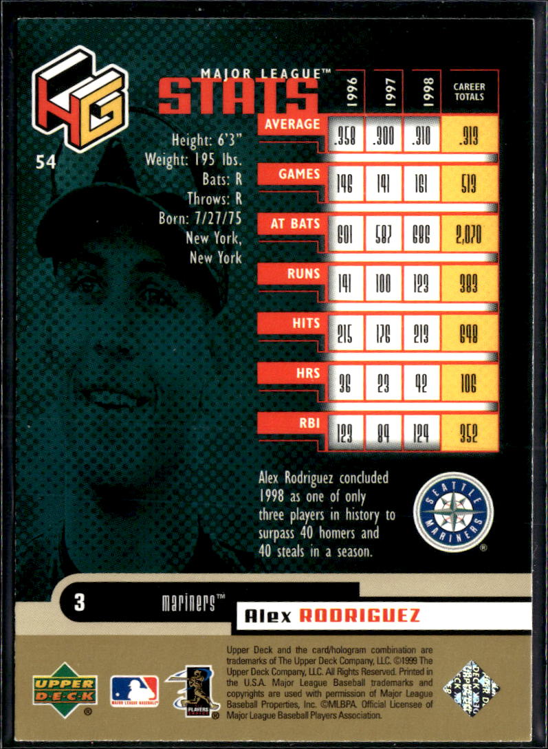 Alex Rodriguez 1999 Upper Deck HoloGrFX Gold AuSOME Seattle Mariners