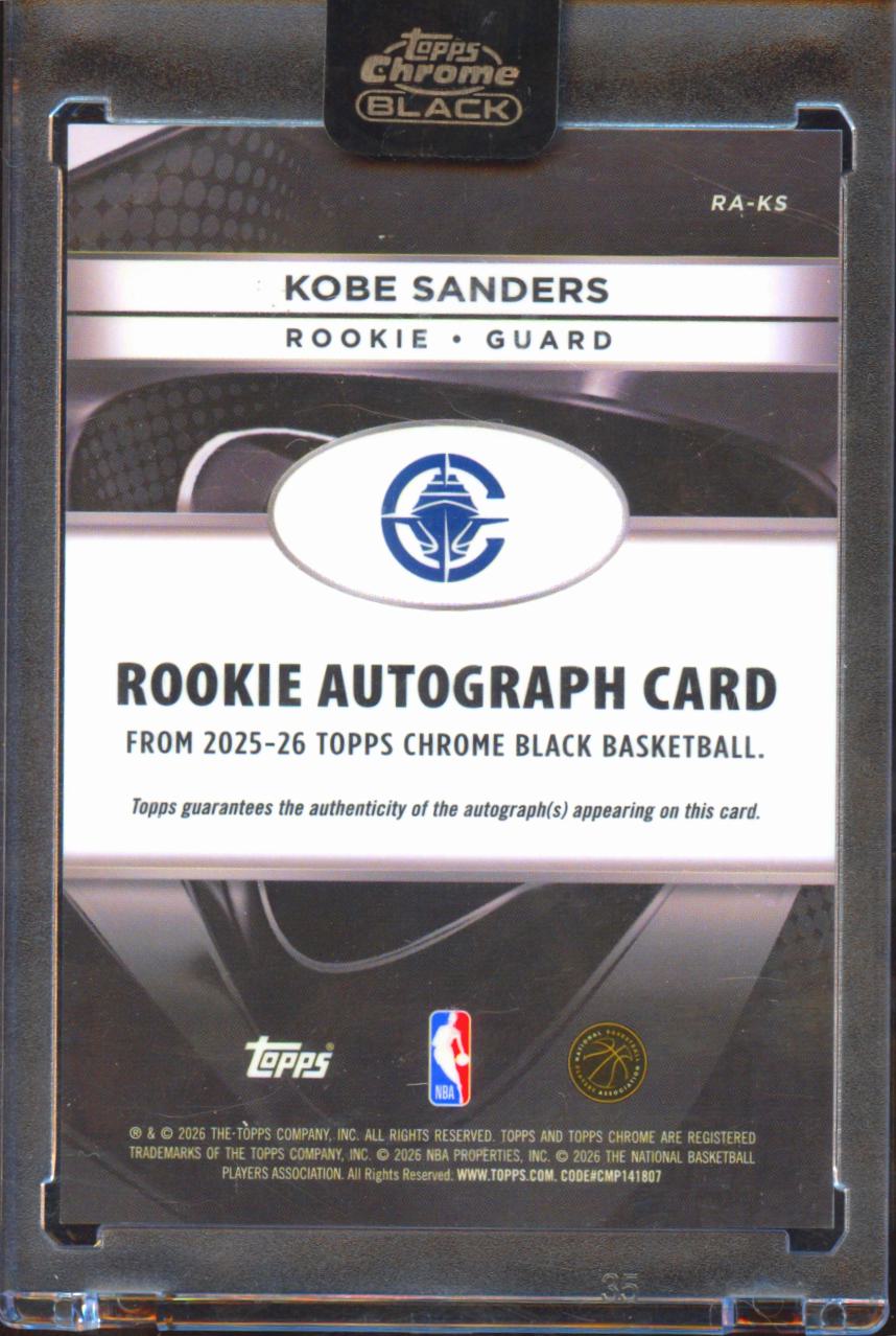 Kobe Sanders 2026 Topps Chrome Black Auto Autograph RC Los Angeles Clippers