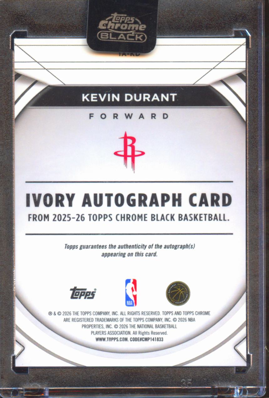 Kevin Durant 2026 Topps Chrome Black Auto Autograph Ivory 23/50 Houston Rockets