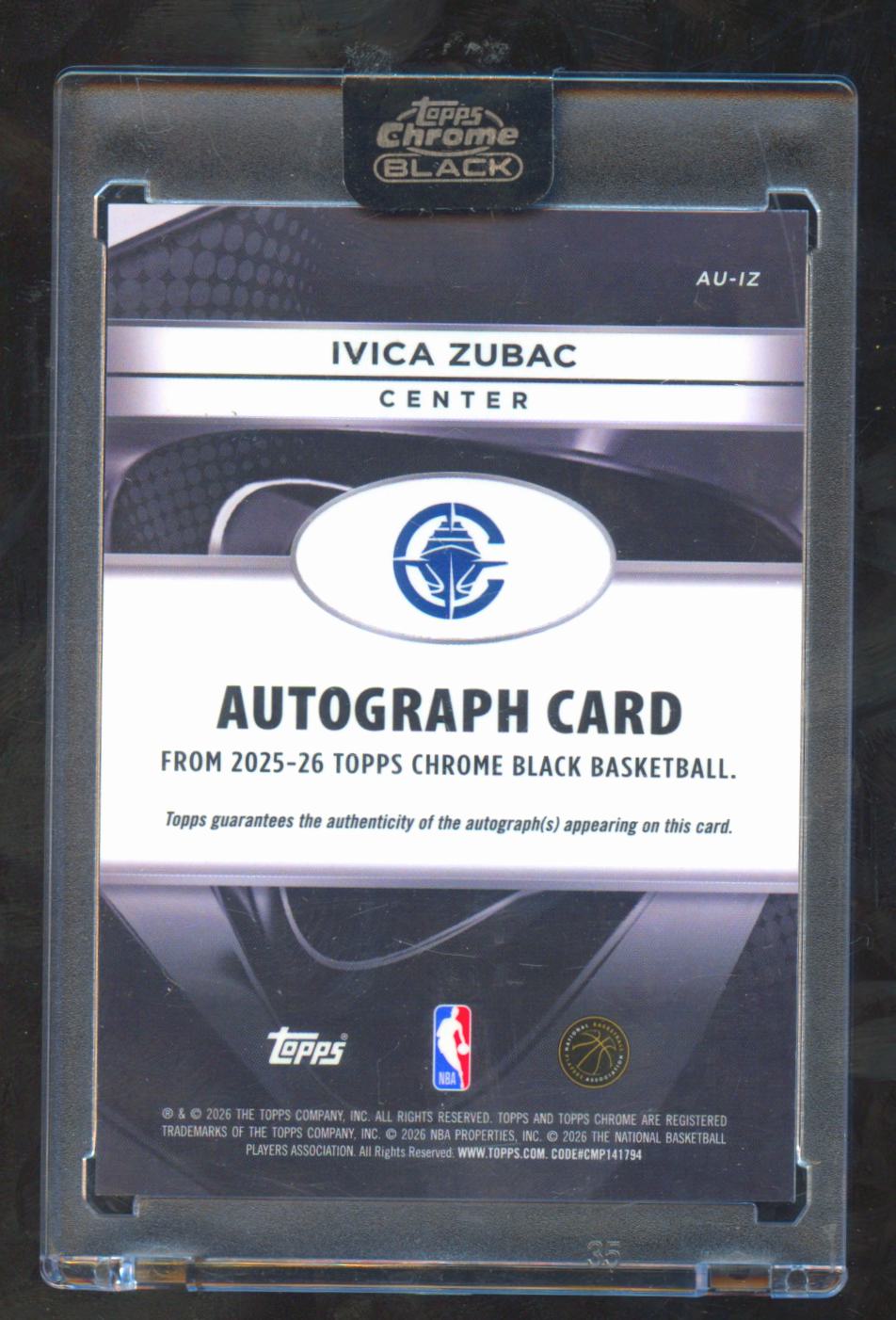 Ivica Zubac 2026 Topps Chrome Black Auto Autograph 27/150 Los Angeles Clippers