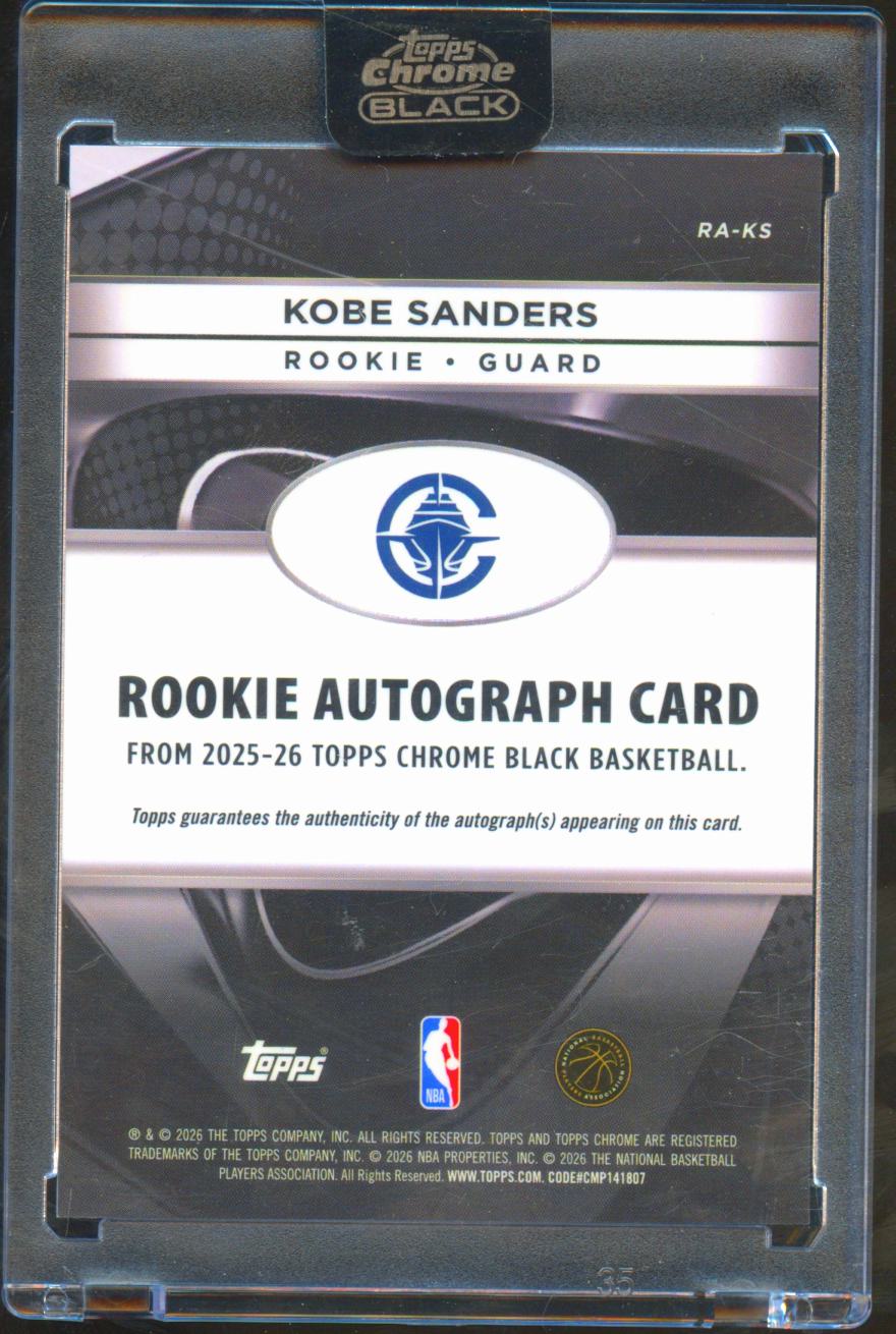 Kobe Sanders 2026 Topps Chrome Black Auto Autograph RC 71/75 LA Clippers