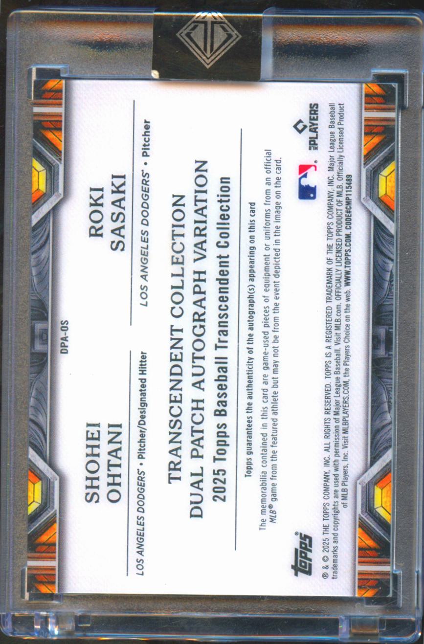 Shohei Ohtani Roki Sasaki 2025 Topps Transcendent Auto Autograph Patch 10/10