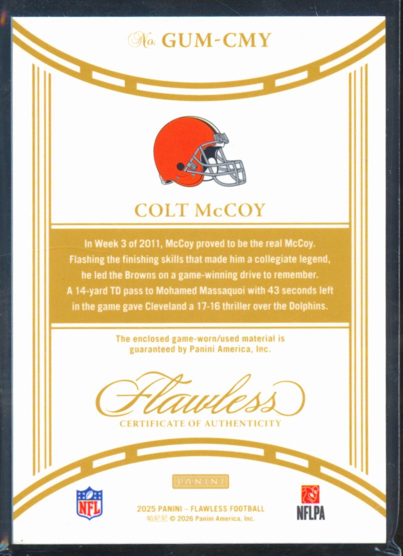 Colt McCoy 2025 Flawless Game Worn Jersey Patch 5/5 Cleveland Browns Longhorns