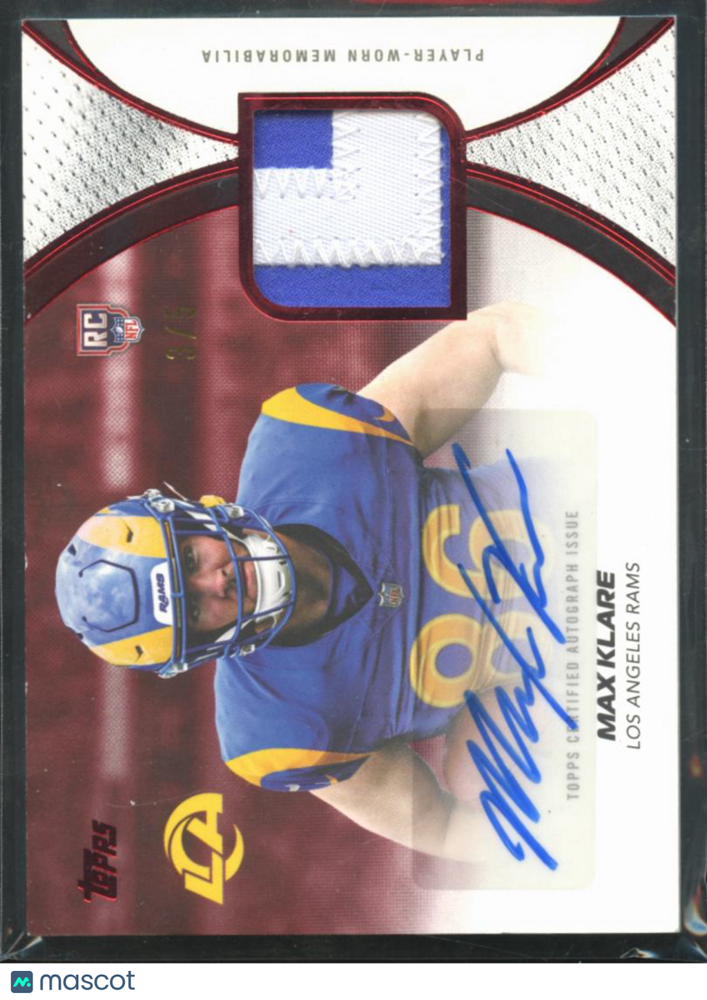 Max Klare 2026 Topps Flagship Auto Autograph Patch RC 3/5 Los Angeles Rams