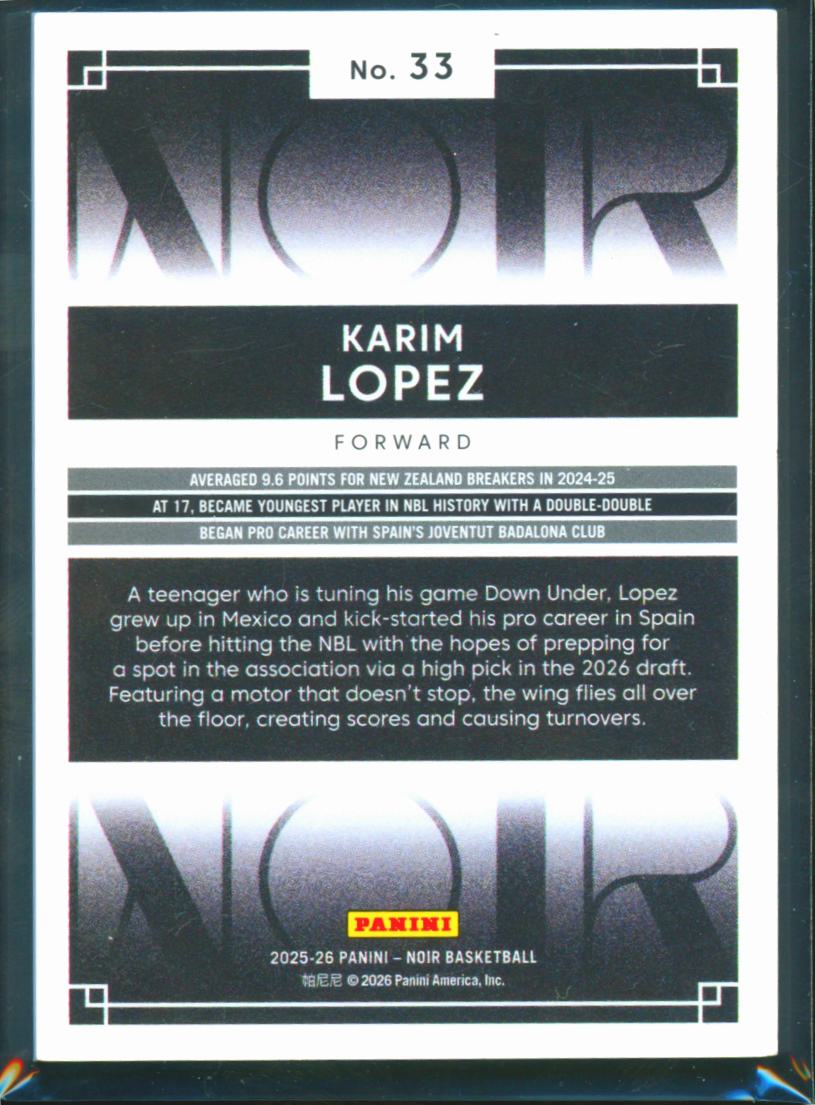 Karim Lopez 2025-26 Noir Rookie RC 41/49 New Zealand Breakers