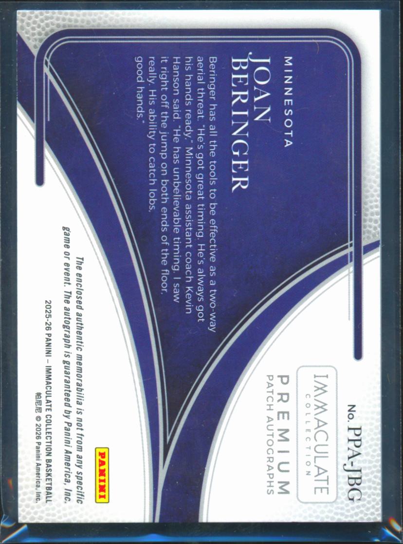 Joan Beringer 2025-26 Immaculate Auto Autograph Patch 69/99 Timberwolves