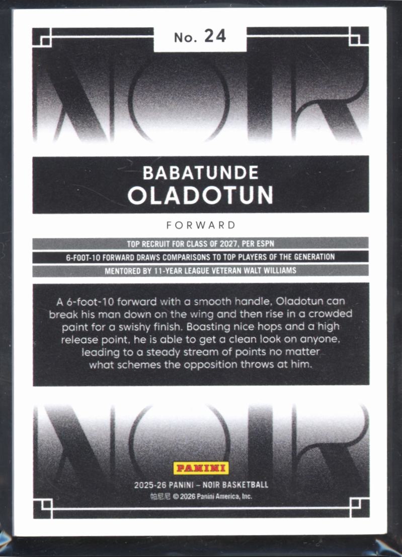 Babatunde Oladotun 2025-26 Panini Noir Rookie RC 49/49 Maryland Terrapins