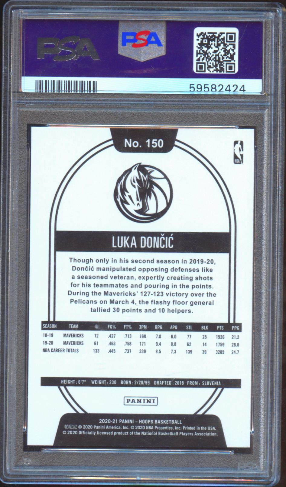 Luka Doncic 2020-21 NBA Hoops Card Dallas Mavericks #150 PSA 10