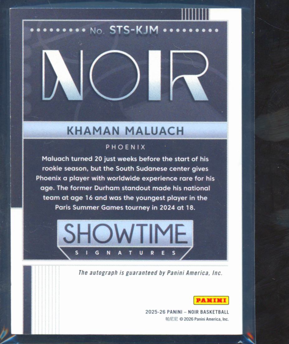 Khaman Maluach 2025-26 Noir Auto Autograph Rookie RC 7/25 Phoenix Suns
