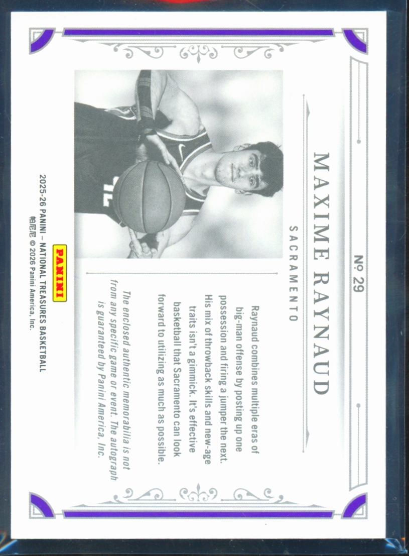 Maxime Raynaud 2025-26 National Treasures Auto Autograph Patch RC Kings 14/25