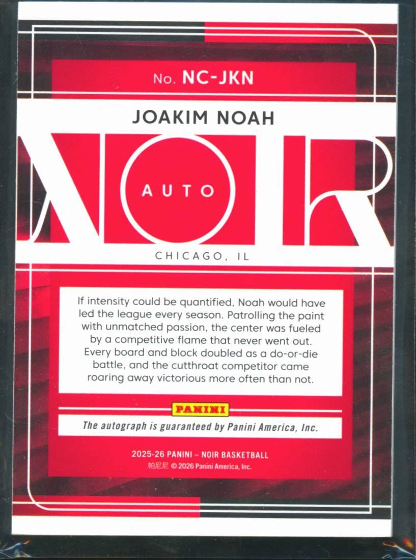 Joakim Noah 2025-26 Noir Auto Autograph 29/35 Chicago Bulls