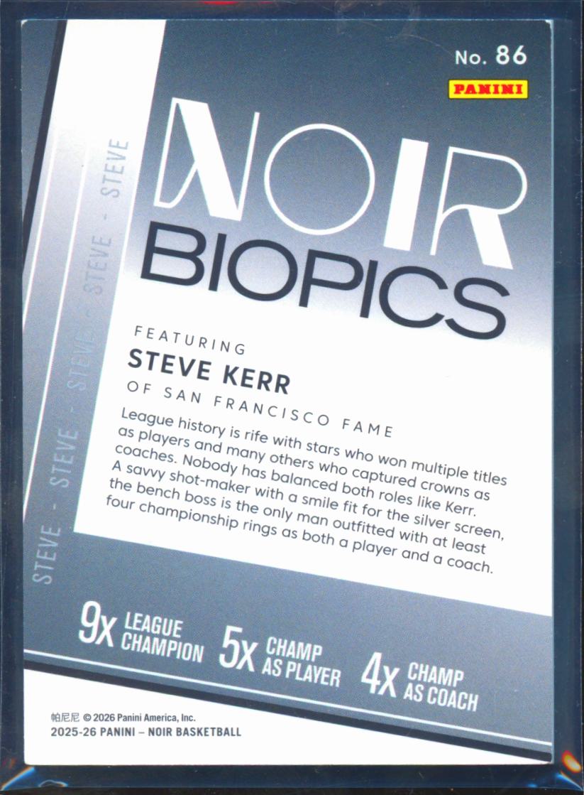 Steve Kerr 2025-26 Noir Biopic Purple 29/35 Golden State Warriors