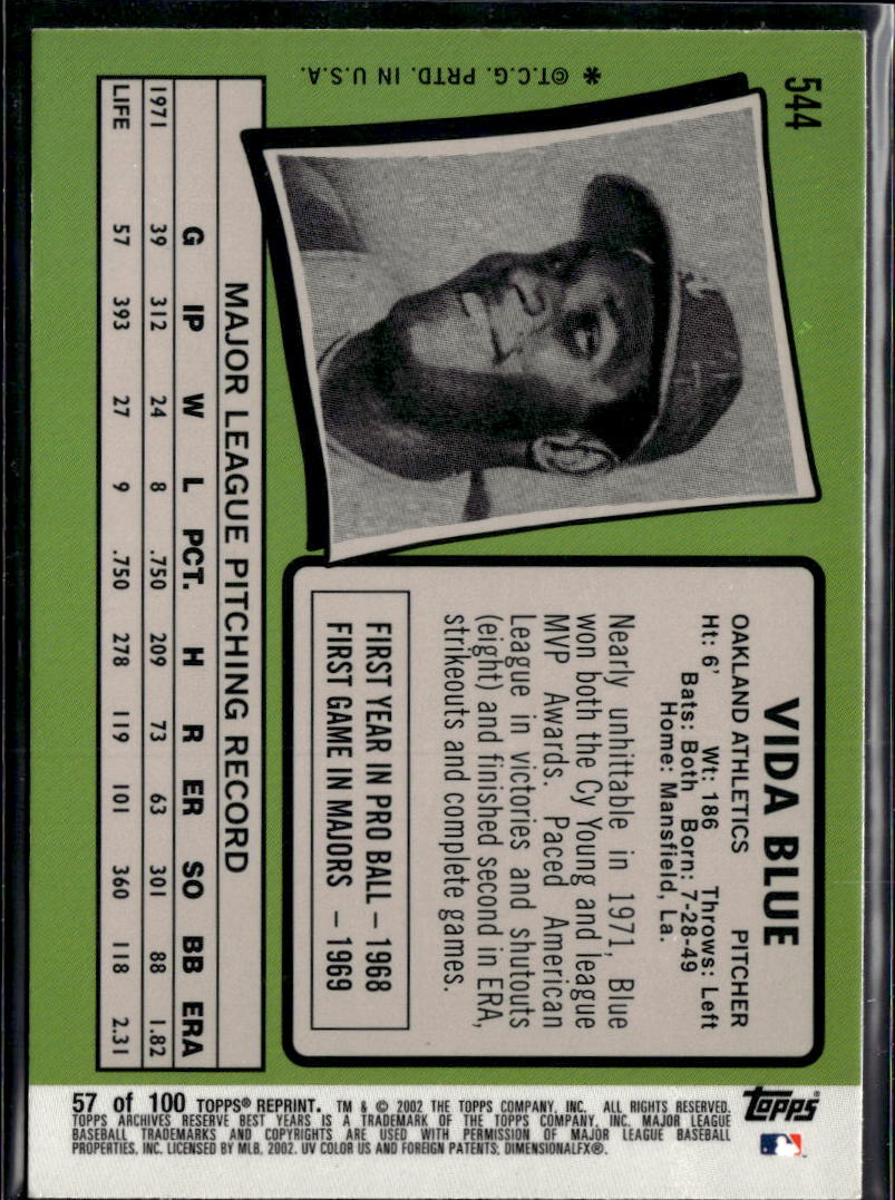 Vida Blue 2002 Topps Archives Reserve Refractor Oakland Athletics