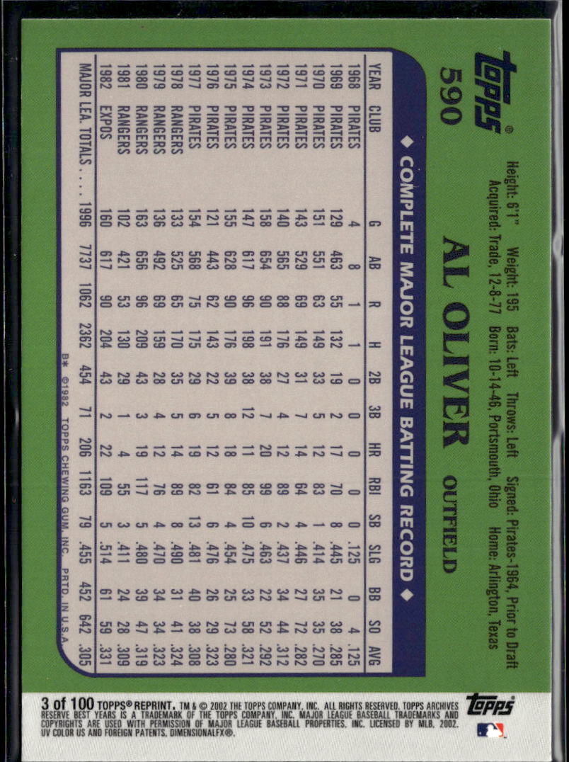Al Oliver 2002 Topps Archives Reserve Refractor Texas Rangers