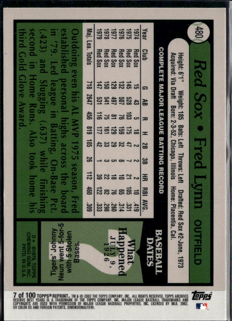 Fred Lynn 2002 Topps Archives Reserve Refractor Boston Red Sox