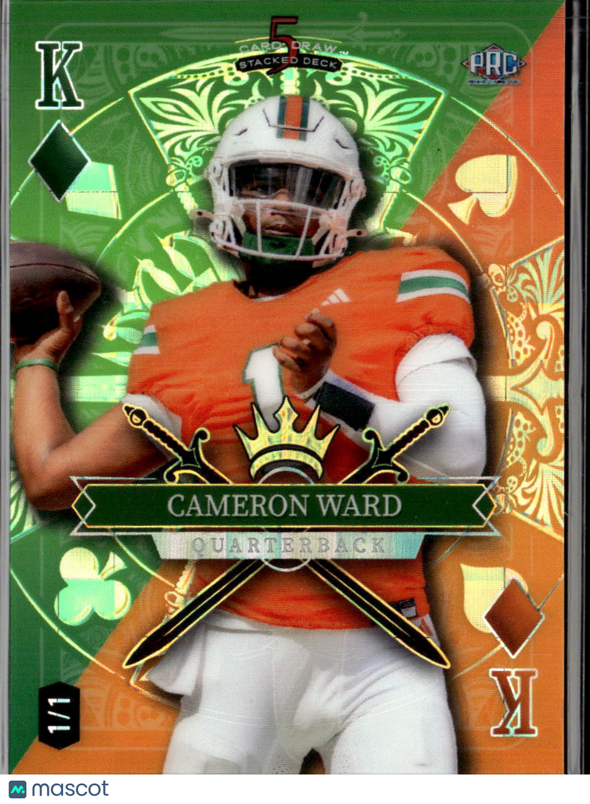 Cameron Ward 2024 Wild Card 5 Card Draw Rookie RC Miami Hurricanes 1/1