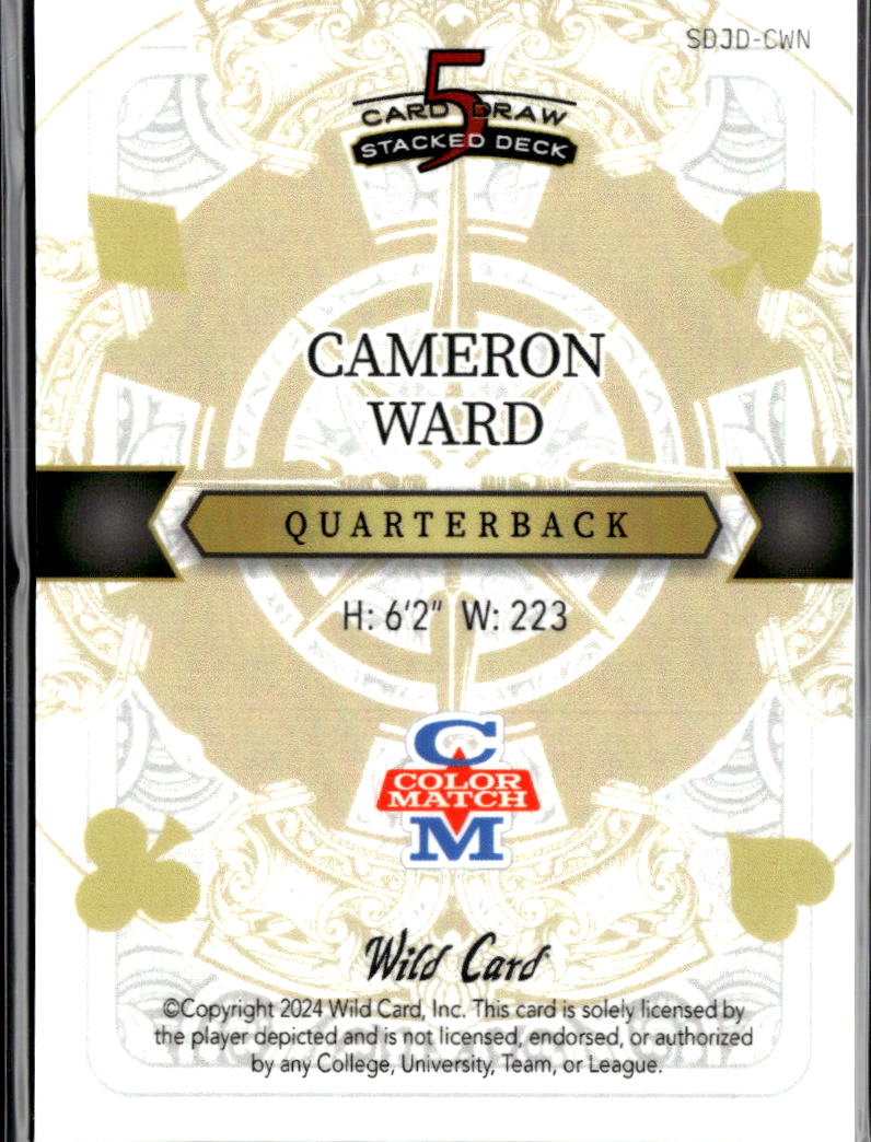 Cameron Ward 2024 Wild Card 5 Card Draw Rookie RC Miami Hurricanes 1/1