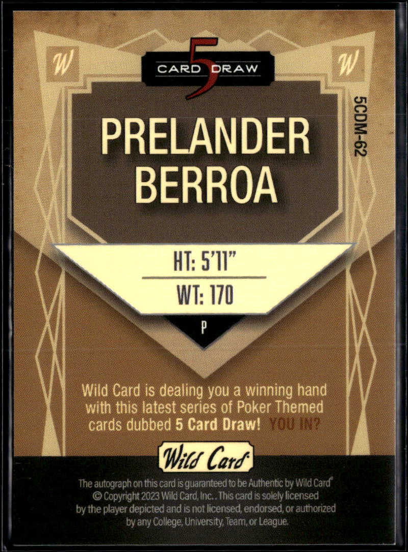 Prelander Berroa 2023 Wild Card Auto Autograph RC Rookie White Sox 1/1