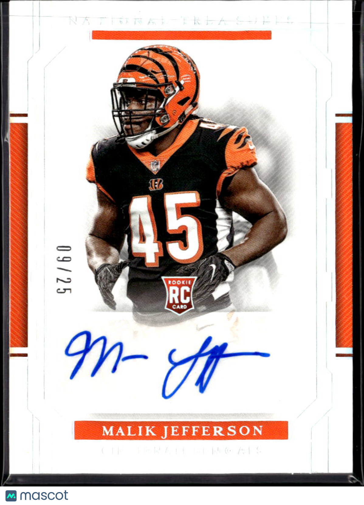 Malik Jefferson 2018 National Treasures Auto Autograph RC 9/25 Longhorns Bengals