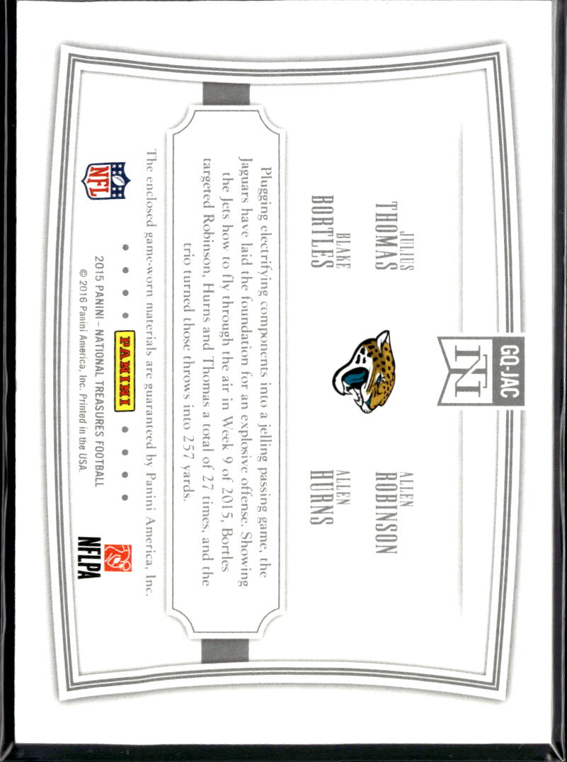 Hurns Blake Bortles Thomas Allen Robinson 2016 NT Game Worn Patch /99 Jaguars