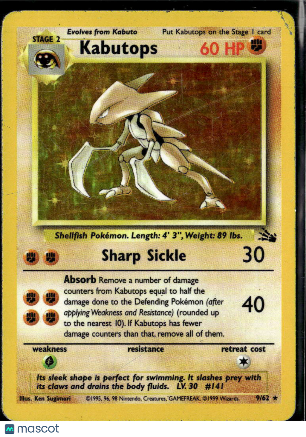 Kabutops 1999 Fossil Holo Rare #9/62