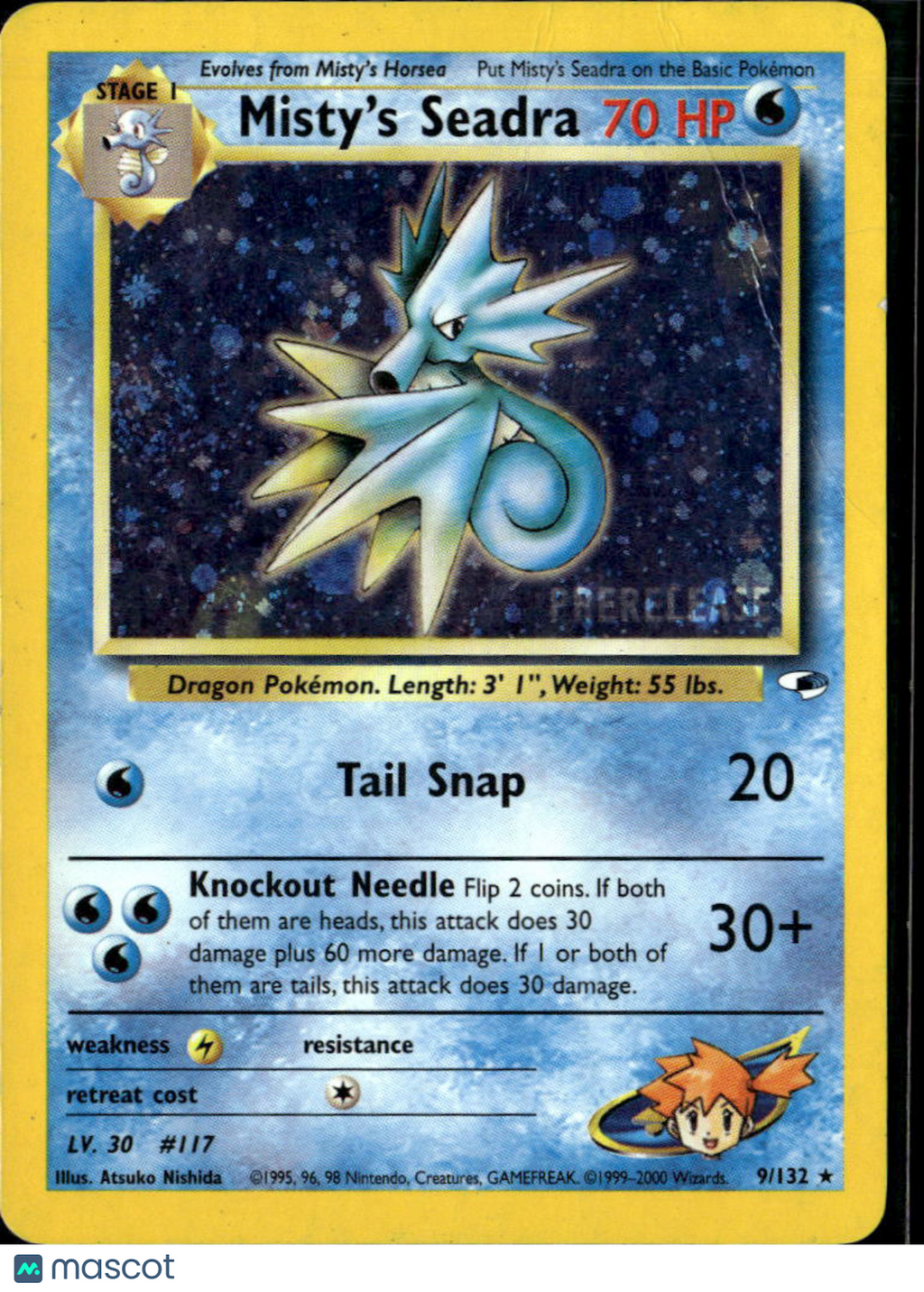 Misty's Seadra Prerelease 2000 Gym Heroes DAMAGED Holo Rare #9/132