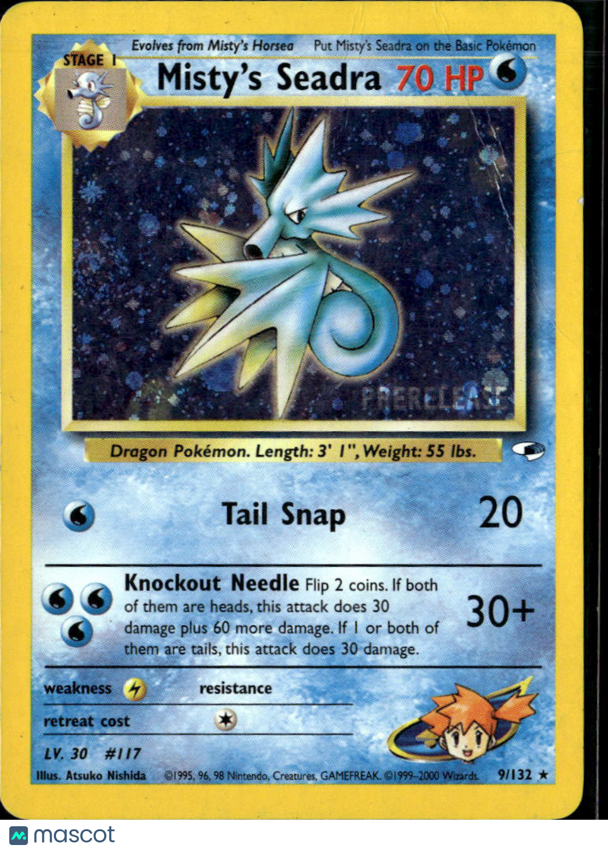 Misty's Seadra Prerelease 2000 Gym Heroes DAMAGED Holo Rare #9/132