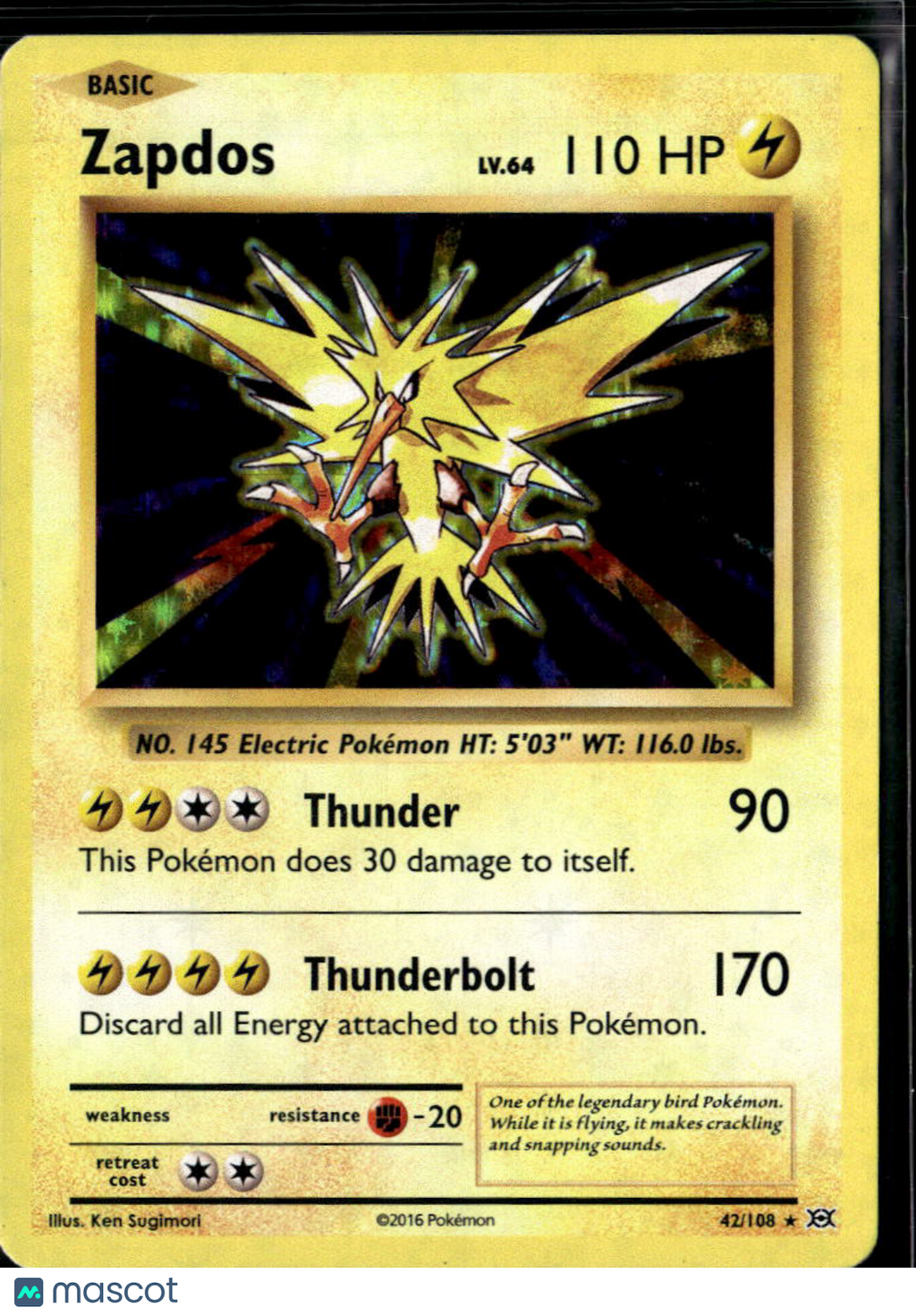 Zapdos 2016 Evolutions Holo Rare #42/108