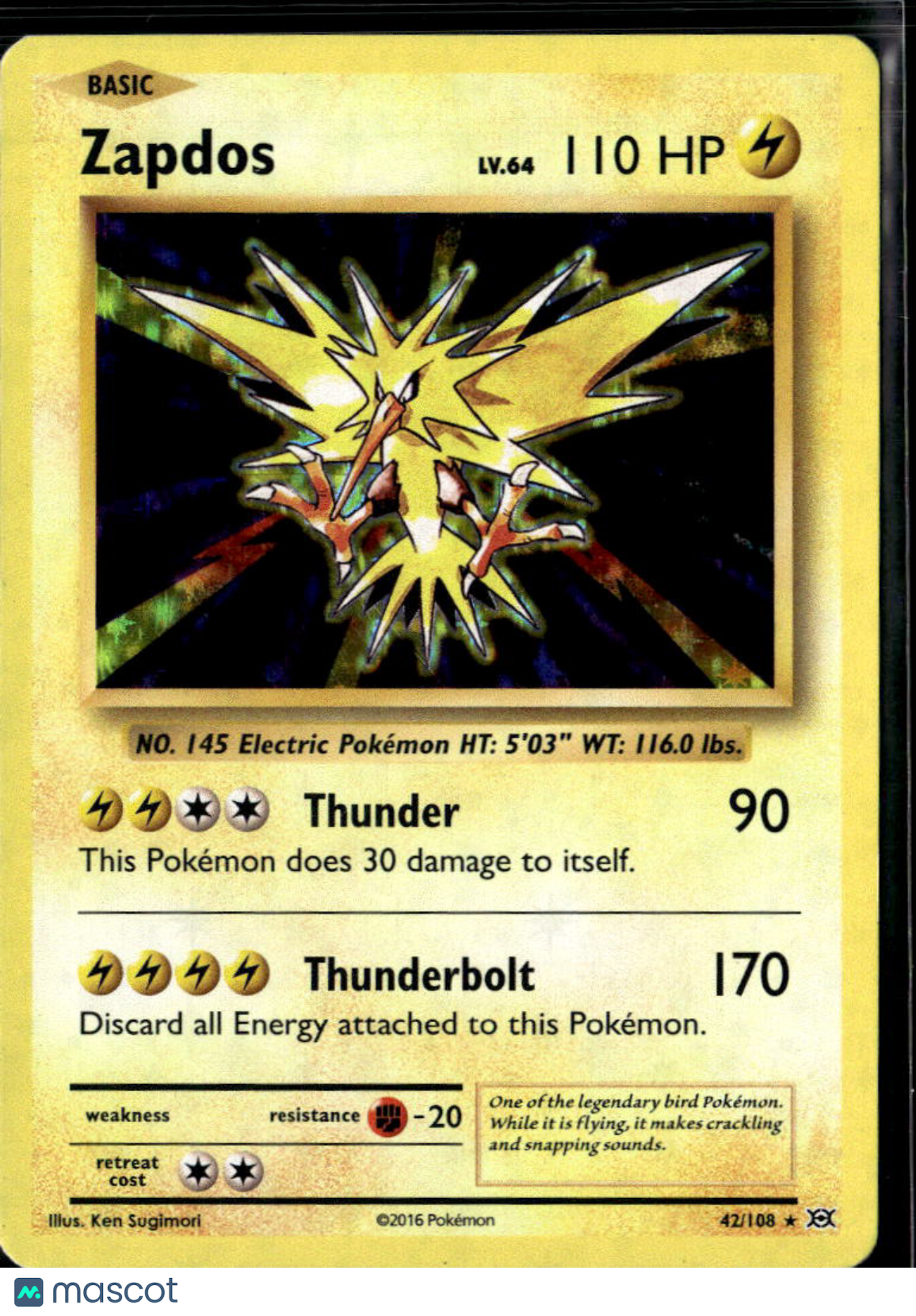 Zapdos 2016 Evolutions Holo Rare #42/108