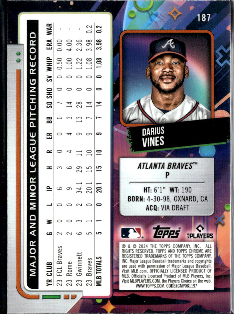 Darius Vines 2024 Topps Chrome Cosmic RC Nucleus Refractor Atlanta Braves