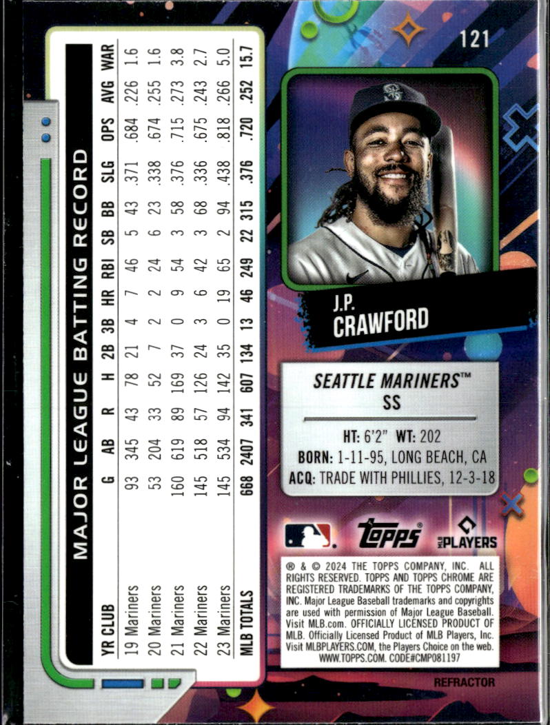 J.P. Crawford 2024 Topps Chrome Cosmic Refractor Seattle Mariners