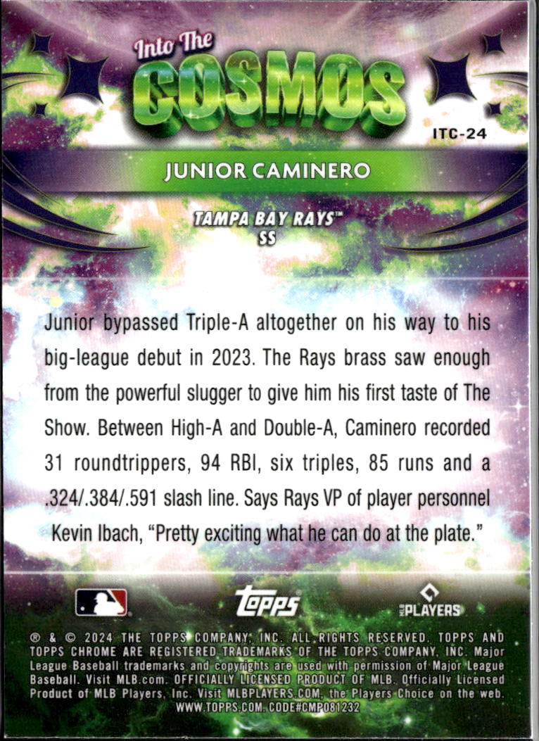 Junior Caminero 2024 Topps Chrome Cosmic Into the Cosmos RC Tampa Bay Rays