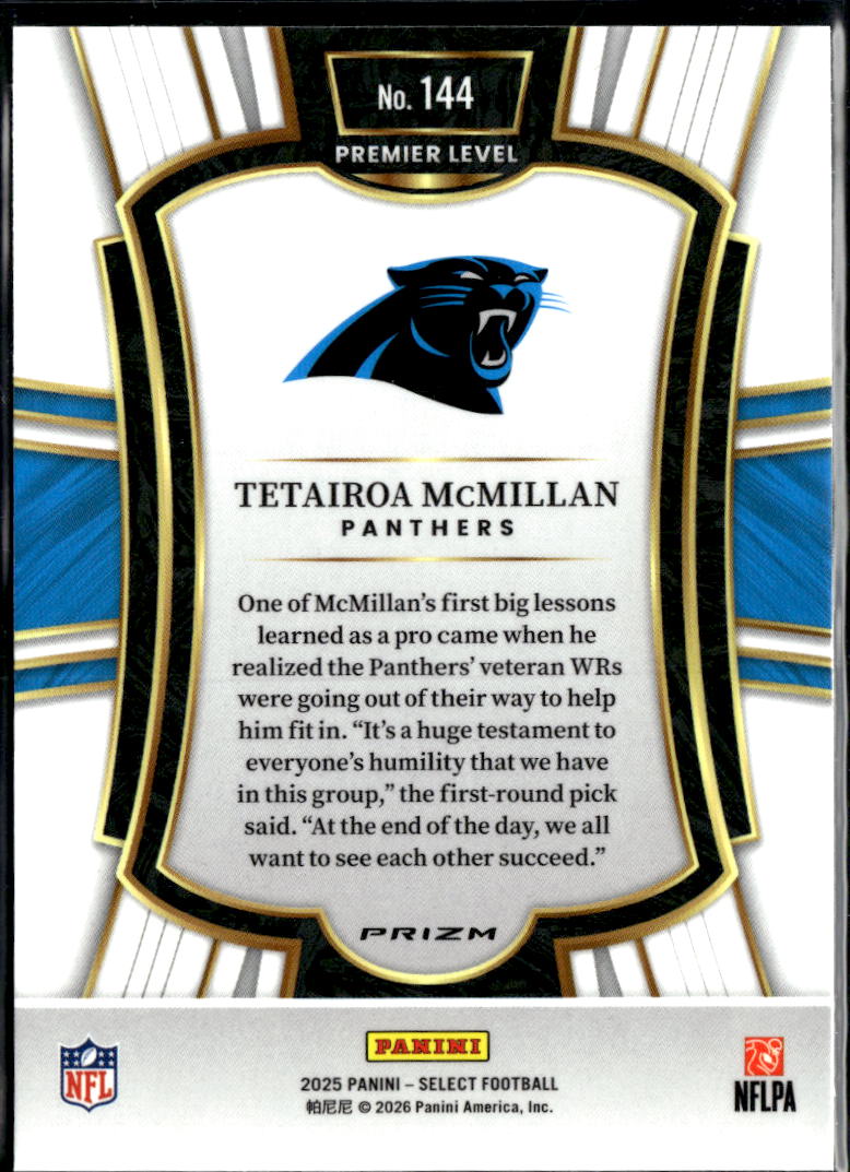 Tetairoa McMillan 2025 Select RC Silver Prizm Carolina Panthers