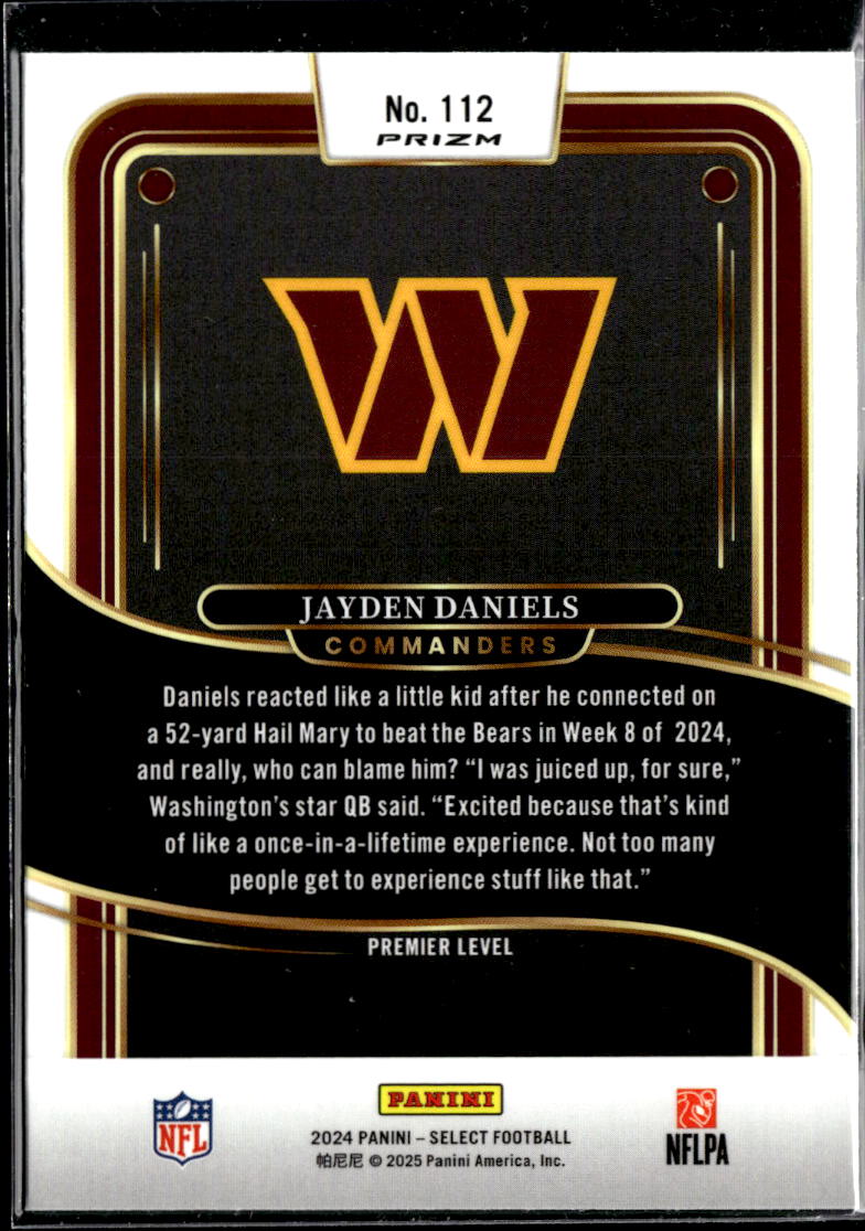 Jayden Daniels 2025 Select Red Shock Prizm RC Washington Commanders