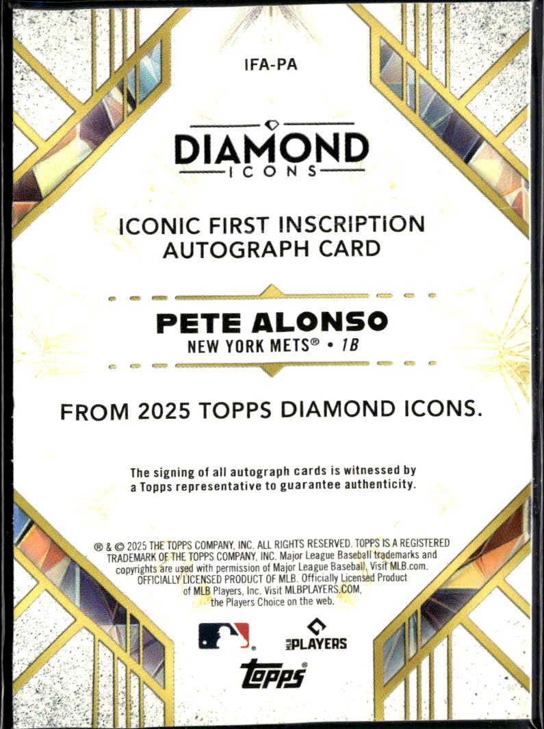 Pete Alonso 2025 Topps Diamond Icons Inscription Auto Autograph 4/10 Mets
