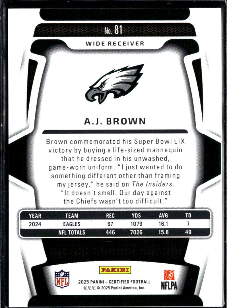 A.J. Brown 2025 Certified Mirror Silver /399 Philadelphia Eagles