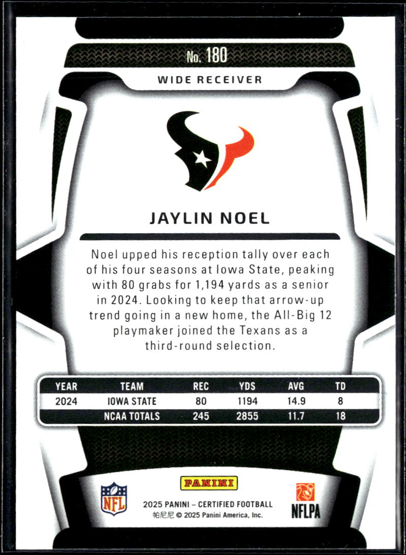 Jaylin Noel 2025 Panini Certified Rookie RC /399 Houston Texans