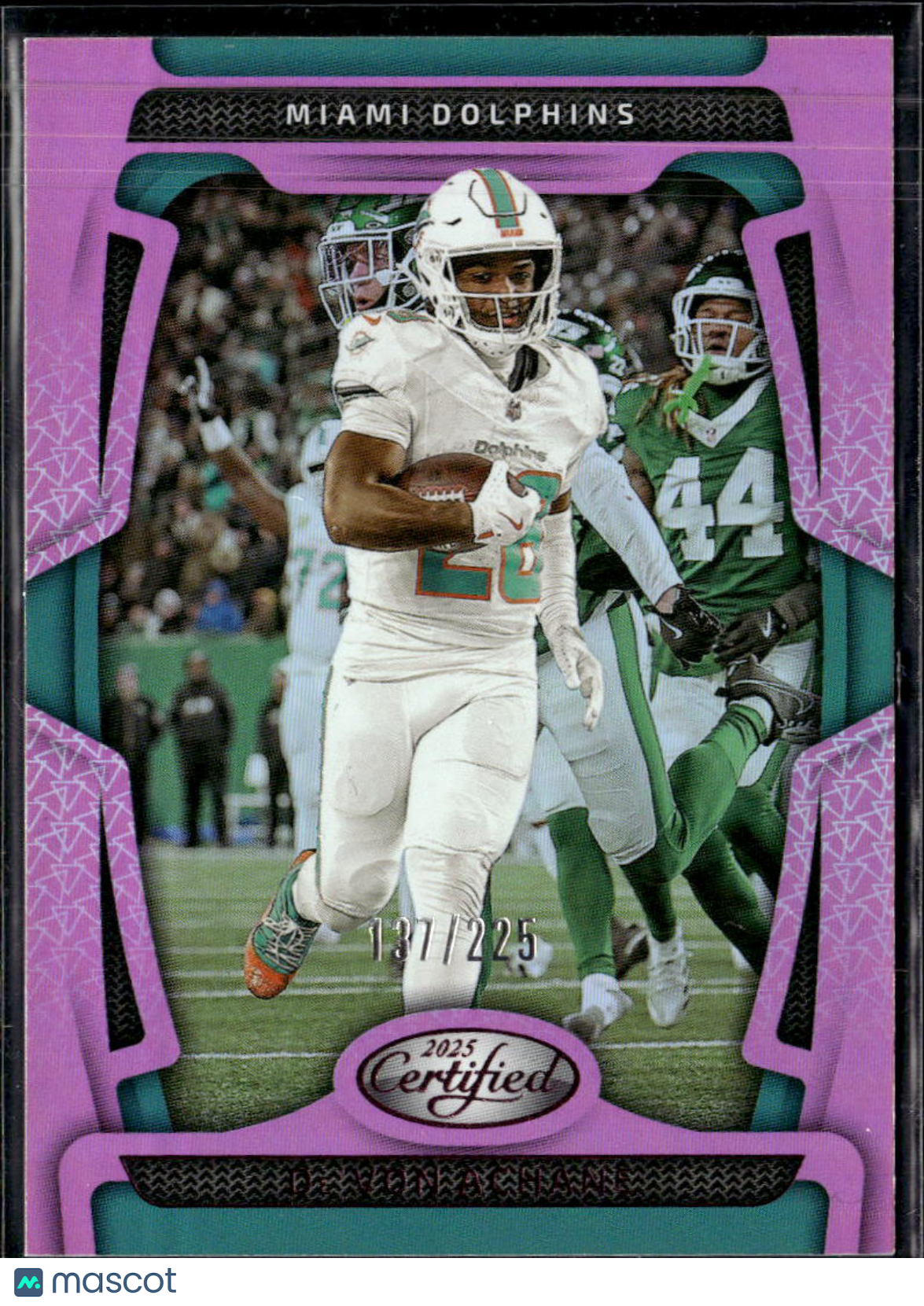 De'Von Achane 2025 Certified Mirror Pink /225 Miami Dolphins