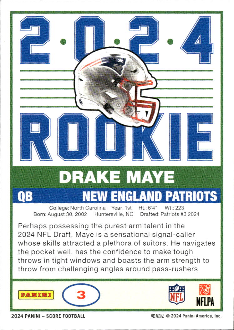 Drake Maye 2024 Score Rookie RC New England Patriots