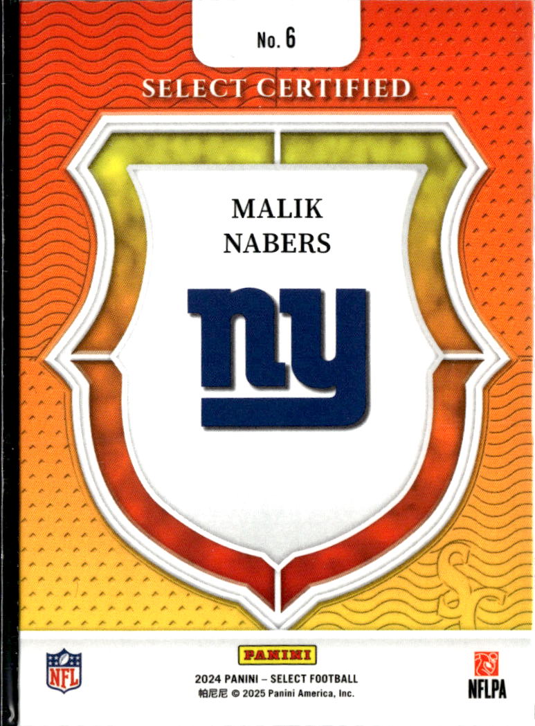 Malik Nabers 2024 Select Certified RC Rookie New York Giants