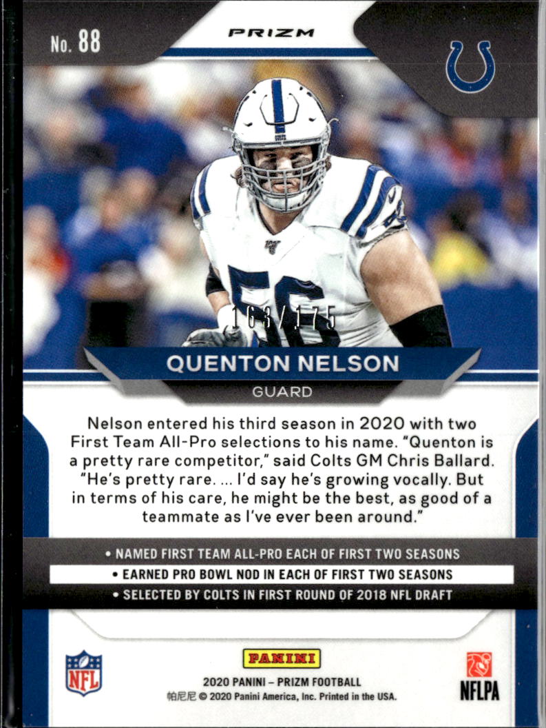 Quenton Nelson 2020 Prizm Hyper Prizm /175 Indianapolis Colts
