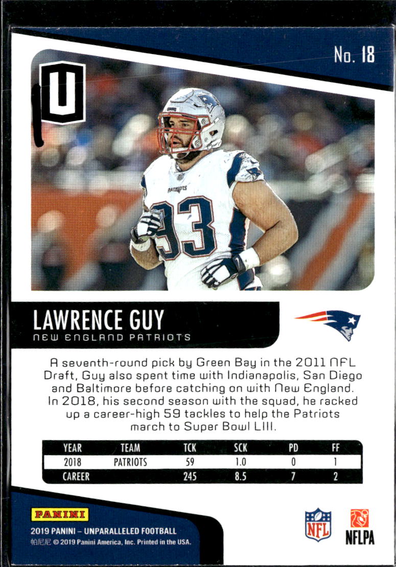 Lawrence Guy 2019 Panini Unparalleled Rookie RC New England Patriots