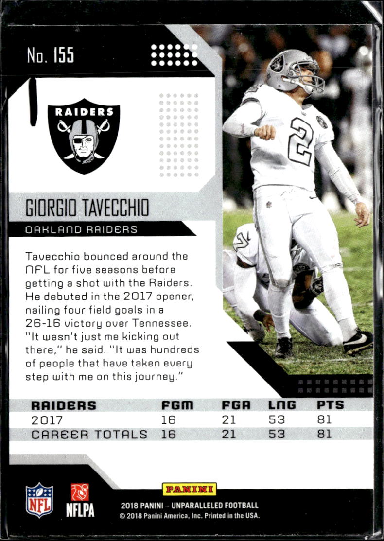 Giorgio Tavecchio 2018 Panini Unparalleled Rookie RC Oakland Raiders