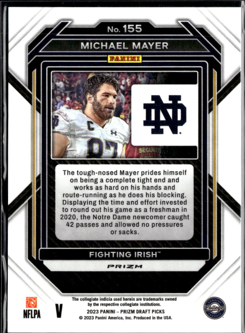 Michael Mayer 2023 Prizm Draft Picks Image Variation RC Notre Dame
