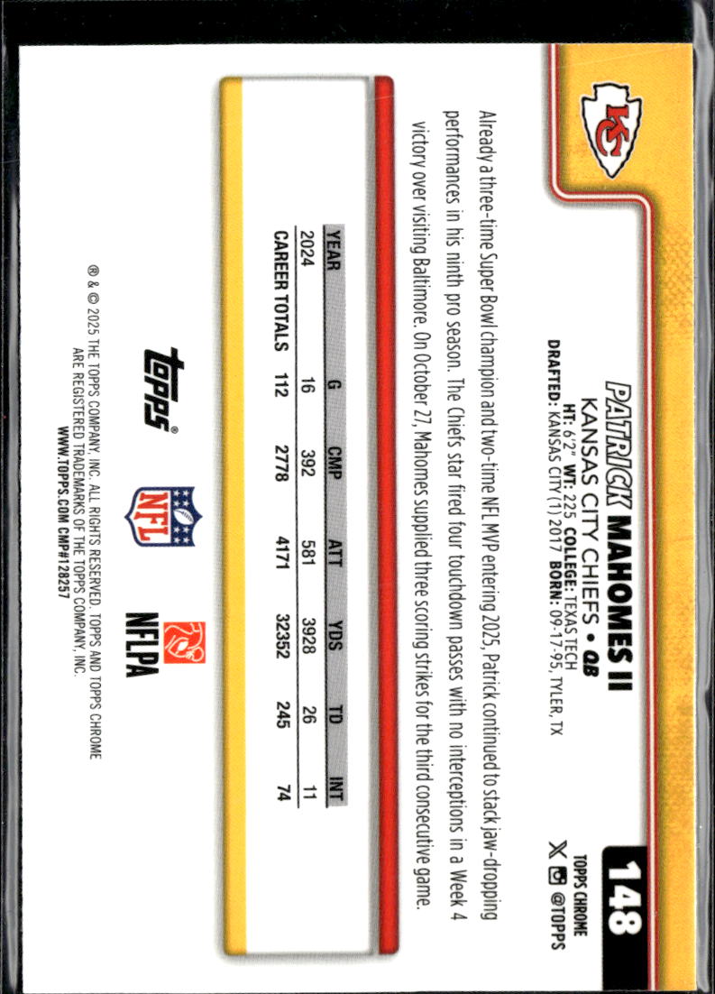 Patrick Mahomes II 2025 Topps Chrome Raywave Lava Refractor Kansas City Chiefs