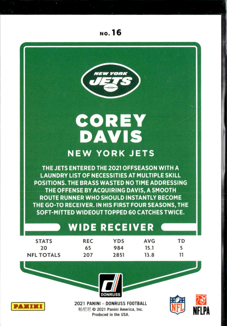 Corey Davis 2021 Donruss Orange Jersey Number 19/84 New York Jets